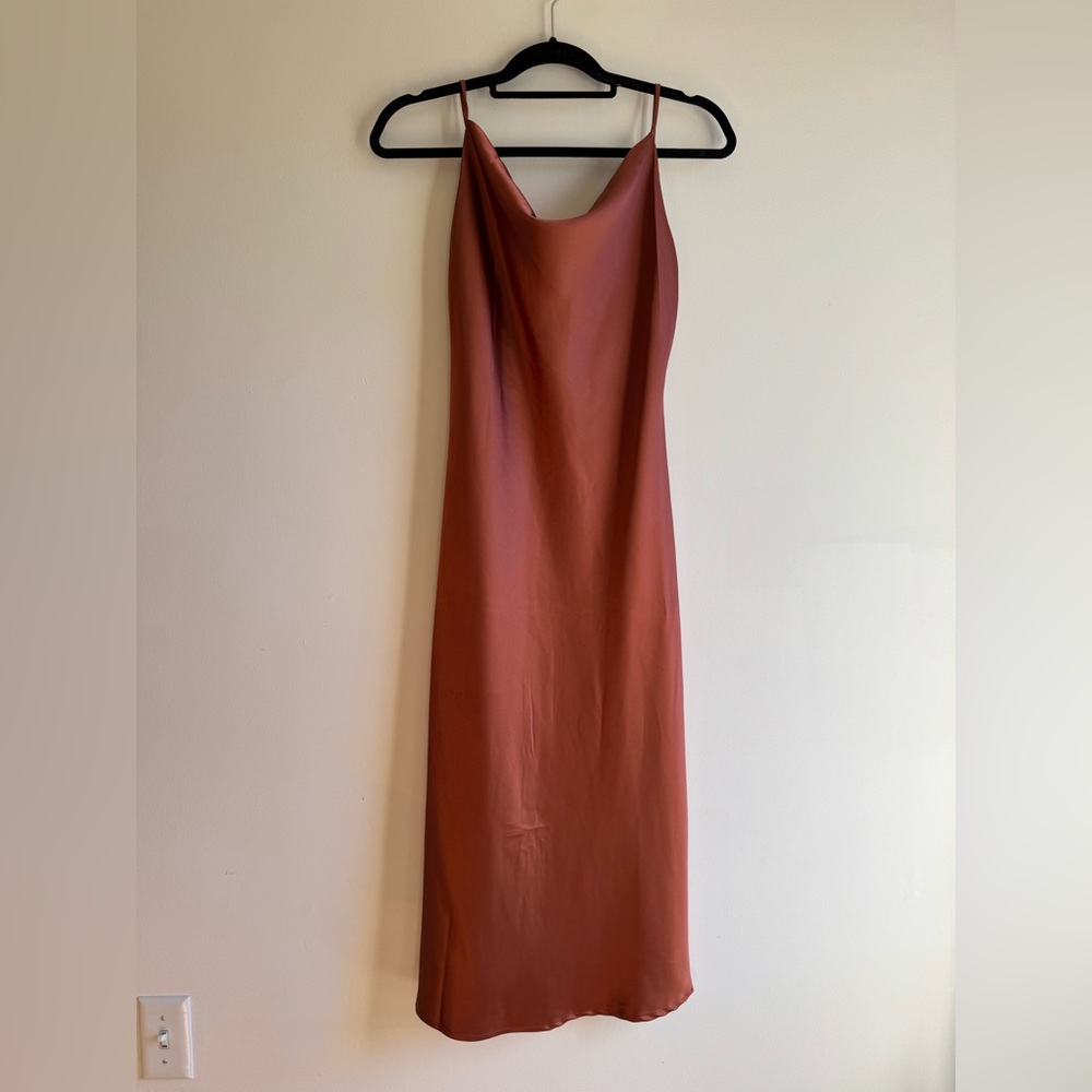 Beginning Boutique Schiffer Slip Midi Dress Rust